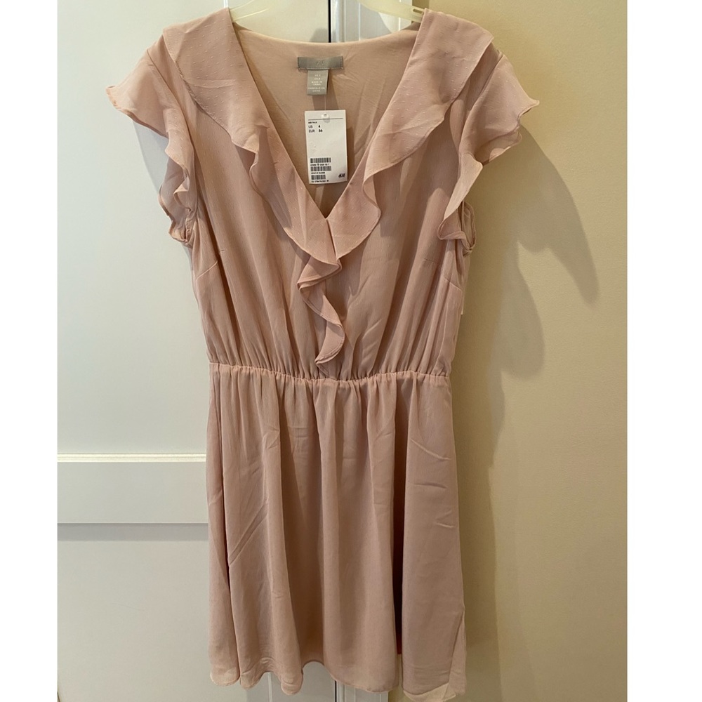 H & M Light Pink Flutter Pale Dot Dress Size 4 NWT